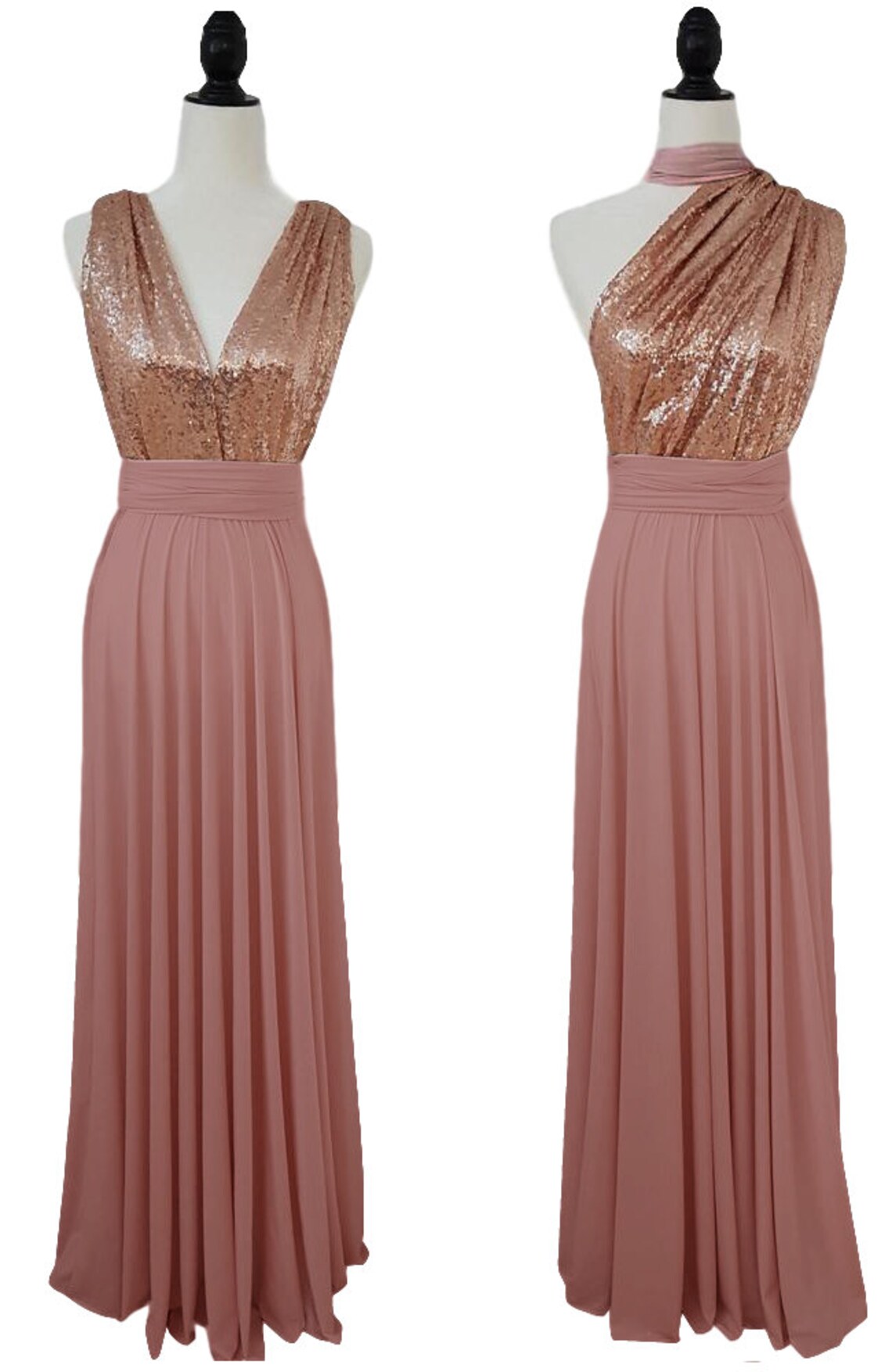 Gold Sequin bridesmaid dress Convertible Dusty Rose sequin Etsy