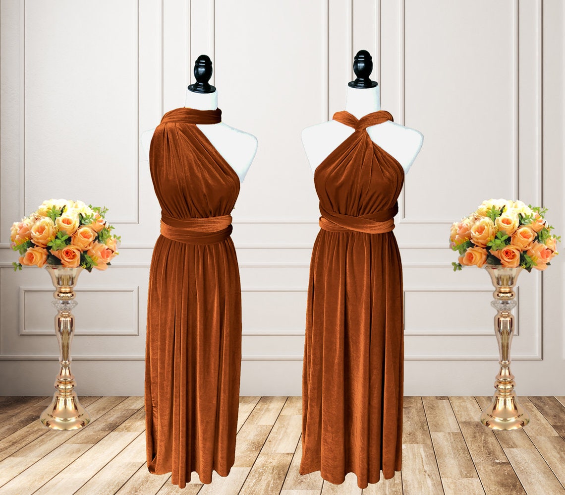 Velvet Dress Copper Velvet Bridesmaid Dress Velvet Infinity Etsy