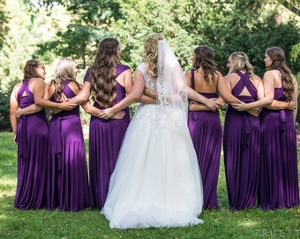 gold and burgundy bridesmaid dresses Purple Infinity Bridesmaid Dress with Long Straps and Folded Skirt main image 1