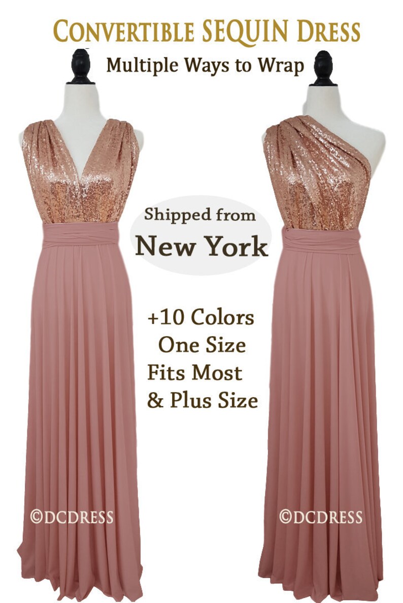 Gold Sequin bridesmaid dress Convertible Dusty Rose sequin Etsy