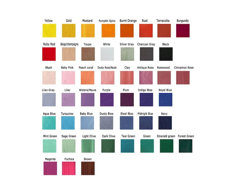 Puede incluir: Una carta de colores con una variedad de tonos, incluyendo amarillo, dorado y burdeos. La carta muestra muestras de color con nombres como "Rosa beb&eacute;", "Verde azulado" y "Azul marino". El texto est&aacute; en una fuente sans-serif.