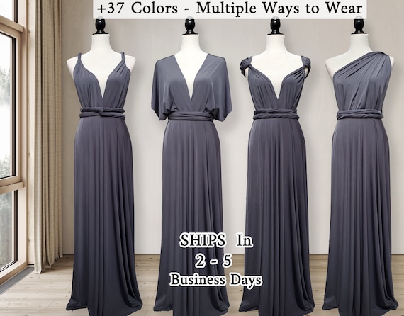 Convertible Light Grey Tulle Long Bridesmaid Dresses Convertible Light Grey Tulle Long Bridesmaid Dresses