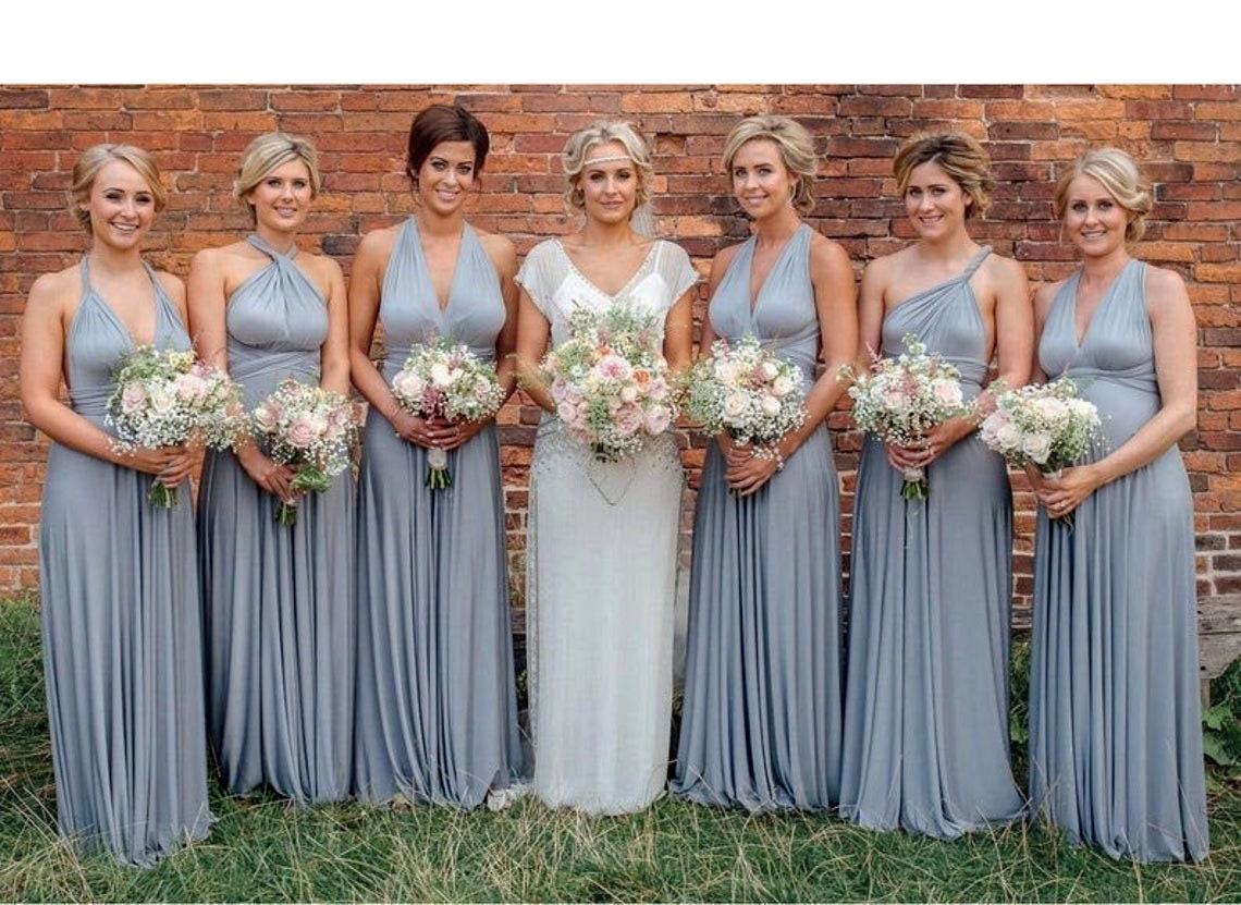 Silver Grey Bridesmaid dress Light Grey infinity dress, Convertible dress, Wrap dress, prom dress, Long Ball gown Plus Size and One Size Silver Grey Bridesmaid dress Light Grey infinity dress, Convertible dress, Wrap dress, prom dress, Long Ball gown Plus Size and One Size