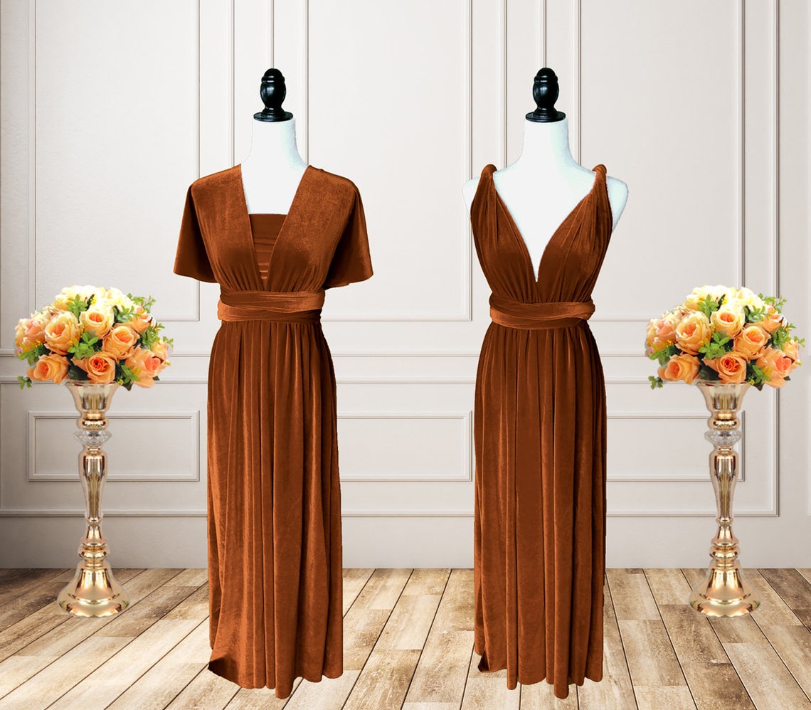Velvet Dress Copper Velvet Bridesmaid Dress Velvet Infinity Etsy