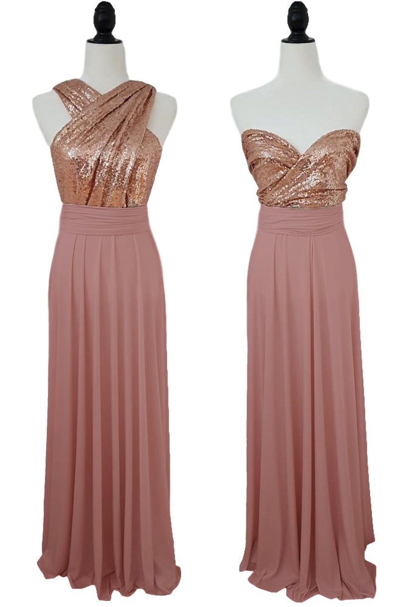 Gold Sequin bridesmaid dress Convertible Dusty Rose sequin Etsy