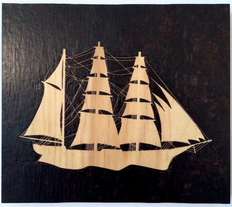 Sailing ship art Ship wall hanging Ship silhouette Schooner Etsy
