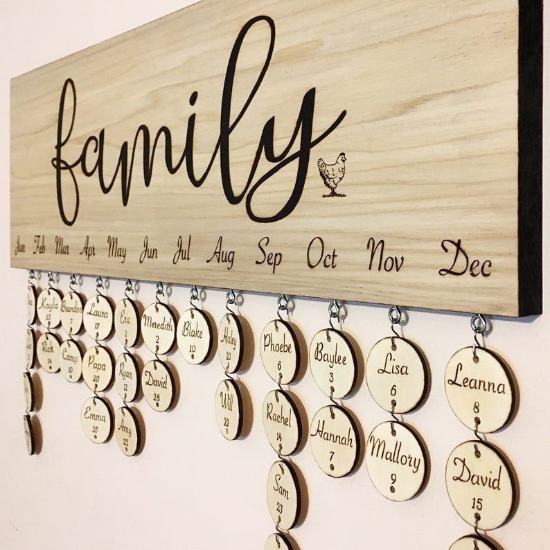 Custom Family Birthday Calendar with Names and Days wedding Etsy