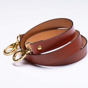 Purse Strap Replacement in Dark Brown Leather Cognac Black and Burgundy at Various Widths 16-60 Inch Lengths 2 Gold Silver or Brass Clips