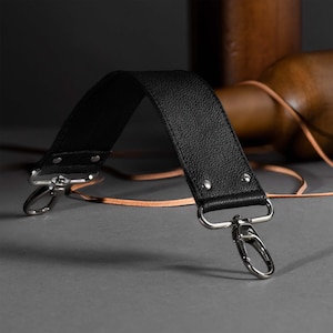 Black Pigmented Grain Leather Purse Strap Replacement Two Inch Width Crossbody Shoulder Top Handle  Wrist Purse Strap Gold or Silver Ware