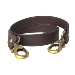 Calf Leather Purse Strap Replacement One Inch Width Dark Brown 16-48 Inch Lengths 2 Snap Attachments in Gold Silver Antique Brass