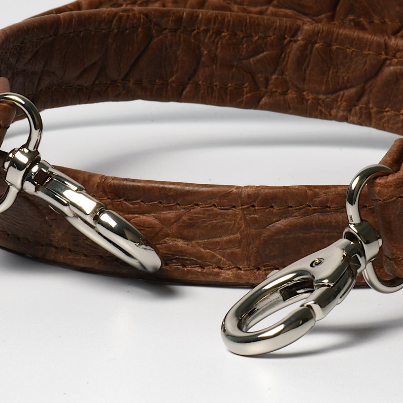 Brown Leather Gator Print Purse Strap Replacement in One Inch Width 16-48 Inch Length Gold Antique Brass or Silver Clip Attachments