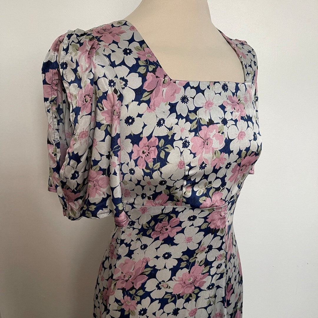 Vintage 70s Satin Maxi Dress Floral Print Dress 1930s Style - Etsy