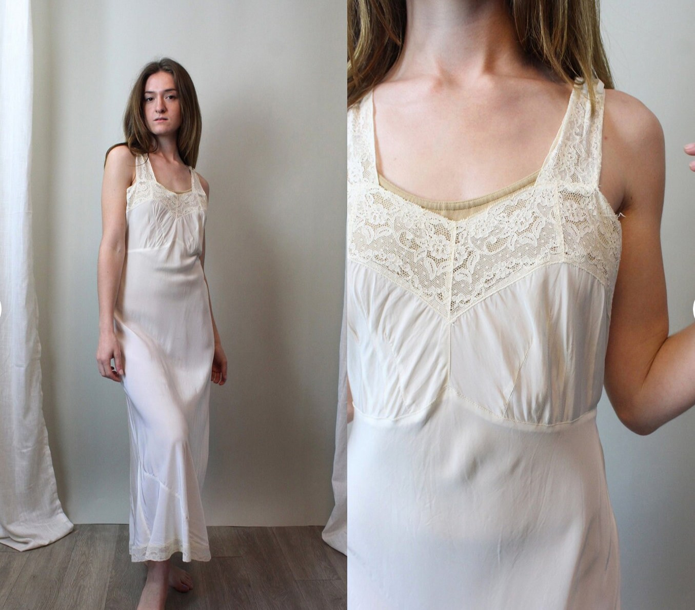 1930s vintage Nightgown slip dress, sheer sultry black night dress, bias cut with lace