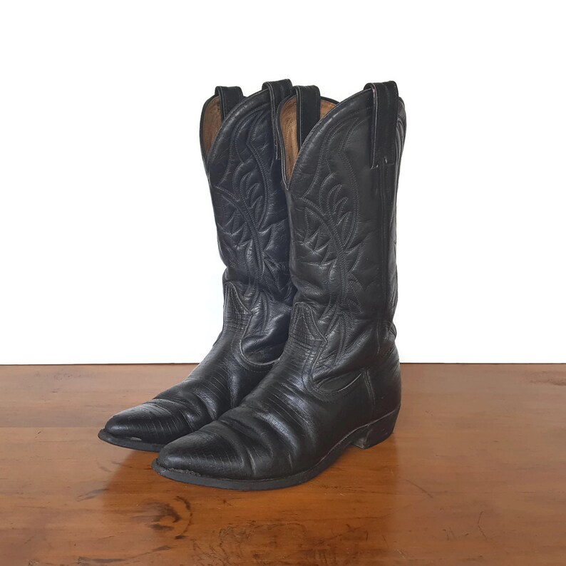 Boulet Womens Boots 6.5 Black Leather Western Cowboy Cowgirl Canada Point Toe Stack Heel Hippie Boho Western Cowgirl