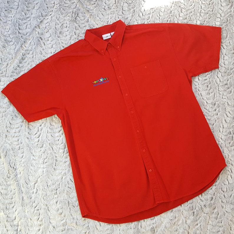 Vintage Toys R Us Uniform Shirt 3XL XXXL Red Short Sleeve Button Up Toy Store Employee