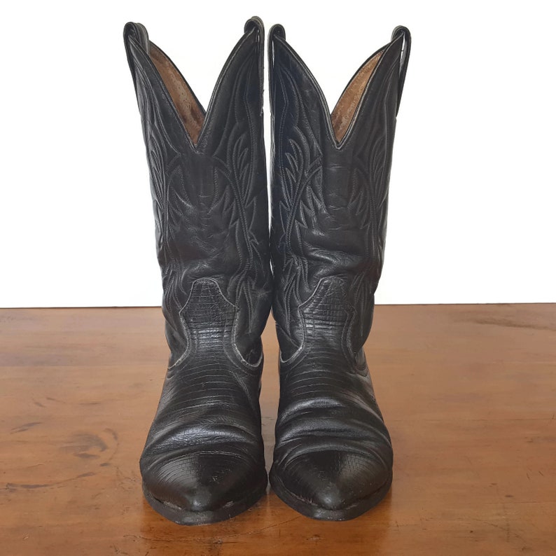Boulet Womens Boots 6.5 Black Leather Western Cowboy Cowgirl Canada Point Toe Stack Heel Hippie Boho Western Cowgirl
