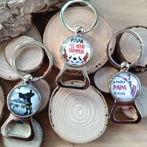 Silver bottle opener key ring with 25mm glass cabochon, super dad, champion dad, best dad in the world, awesome dad gift, adored dad
