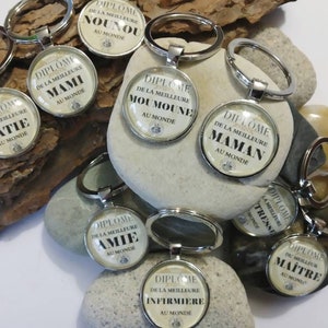 sleutelhanger of gepersonaliseerde tascharme, diploma van de beste, 25mm glazen cabochon, gepersonaliseerd cadeau, moeder, oppas, verpleegster, tante