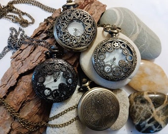 Orologio steampunk vintage con ingranaggi, collana lunga o orologio da tasca, diametro circa 4,5 cm, collana a catena da 70 cm, tocco francese, batteria di riserva, orologio unisex