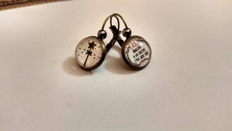 black and white women gift Mommy has a secret this is a fairy earrings glass cabochon 12mm Stud Earrings Pearl pink