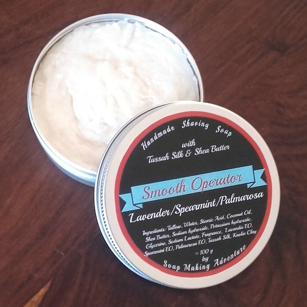 Smooth Operator (100 g / 3.5 OZ) - Handmade Shaving Soap with Tallow, Shea Butter & Tussah silk