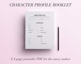 Character Profile 4-Page Planner Printable Binder Insert for Authors | Novel Planning Tools | Writer Kit | Digital Download