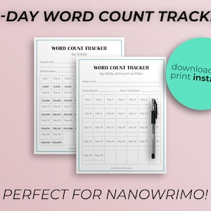 Printable 30 Day Word Count Tracker Bundle | NaNoWriMo | Author Tools | Writing Organization | Instant Download