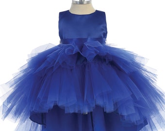 Royal Blue Infant Ruffles Tulle High-Low Dress