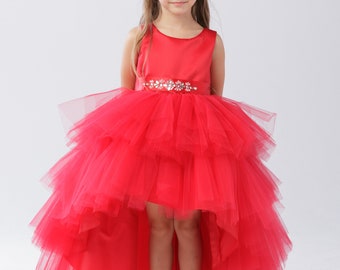 Red Ruffles Tulle High-Low Dress