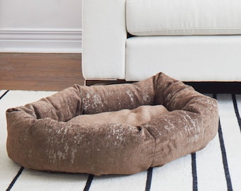 27" x 22" Donut Dog Bed Brown Abstract 'Fully Washable' designed by Jo Alcorn