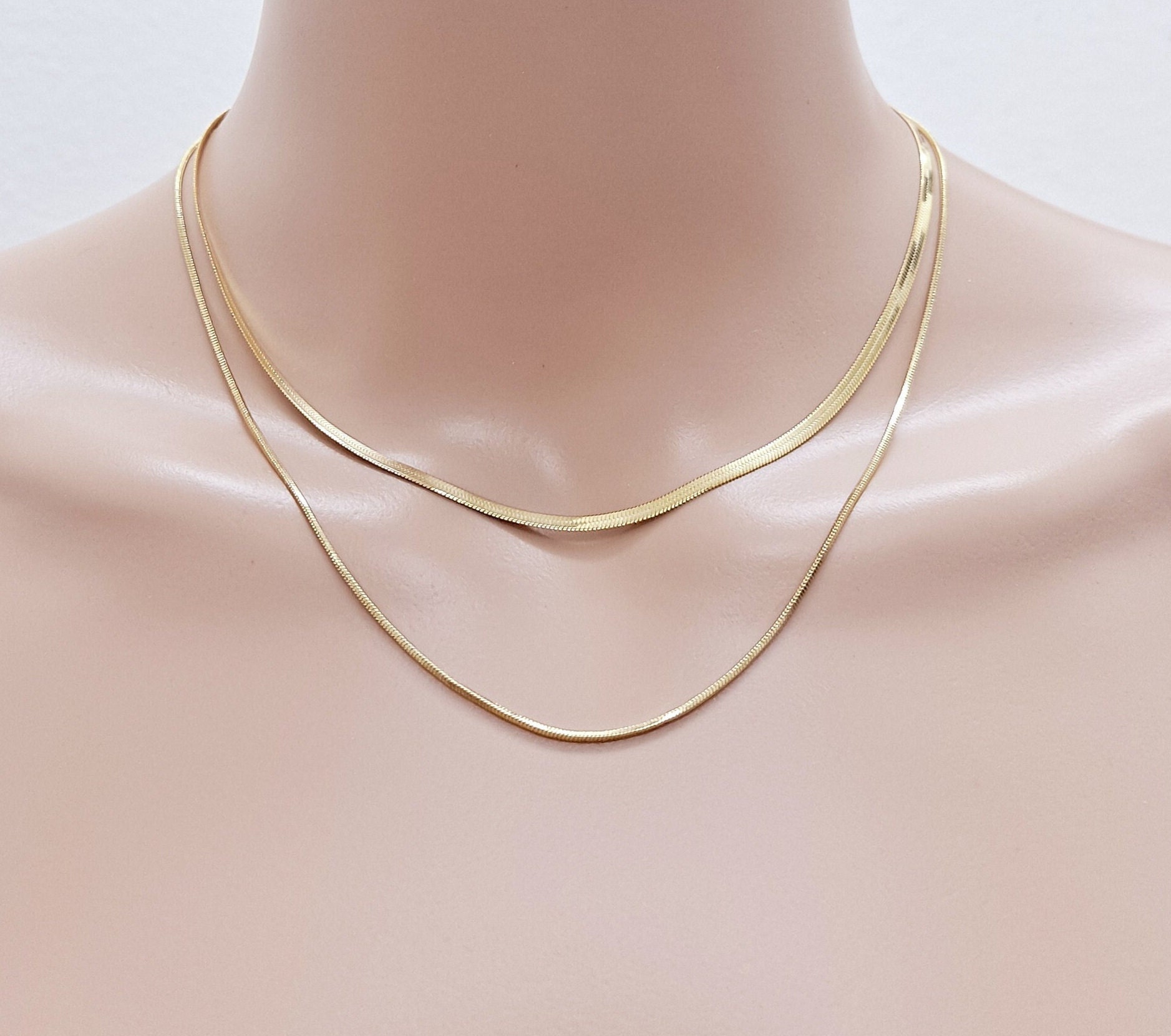 Gold Layering Choker Necklace Set, Gold Chain Necklace Set, Double