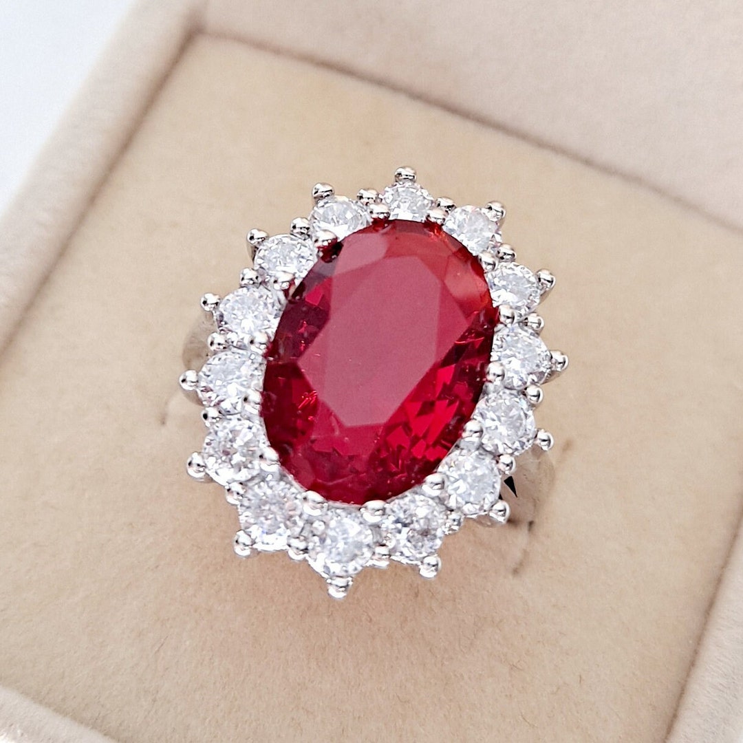 6 Carat Fancy Garnet Red CZ Diamond Ring Oval Halo Ruby Red - Etsy