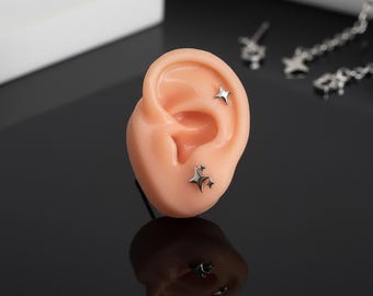 silver stars earrings, whimsical star stud earrings, silver star studs mismatched star earrings, north star earrings starburst earrings