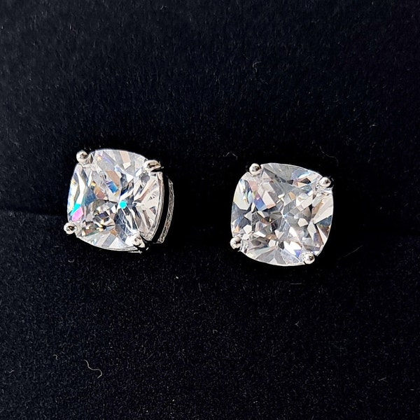 4.10 carat cushion cut cubic zirconia diamond* stud earrings, Classic Solitaire CZ Stud Earrings, Radiant CZ Diamond Studs, Gifts for Her