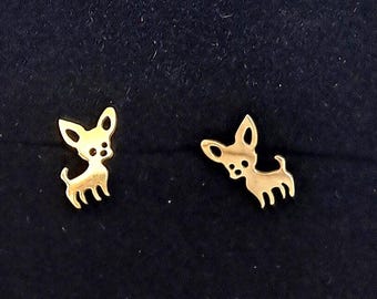 Super cute and dainty pair of golden Chihuahua cut stud earrings
