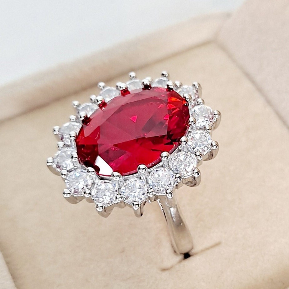 6 Carat Fancy Garnet Red CZ Diamond Ring Oval Halo Ruby Red - Etsy