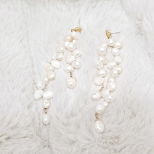 Natural Keshi Pearl Dangle Earrings, Baroque Pearls Tassel Earrings, White Pearls Long Earrings, Pearl Earrings, Bridal Earrings, Size 5-8mm