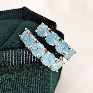 Blue Pearl Hoops, Sky Blue Frosted Zircon Hoops, Rose Gold Blue Hoop Earrings, Petite Huggie, Snug Huggie, Blue Huggie Earrings, Small