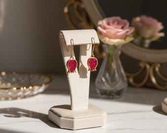 Golden Pomegranate Dangle Earrings, Pomegranate Seeds Earrings