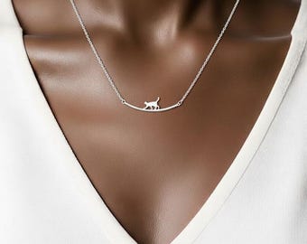 Silver Cat Necklace Cat Charm Necklace Simple Cat Necklace Crossing Cat Necklace Cat Jewelry Dainty Cat Necklace
