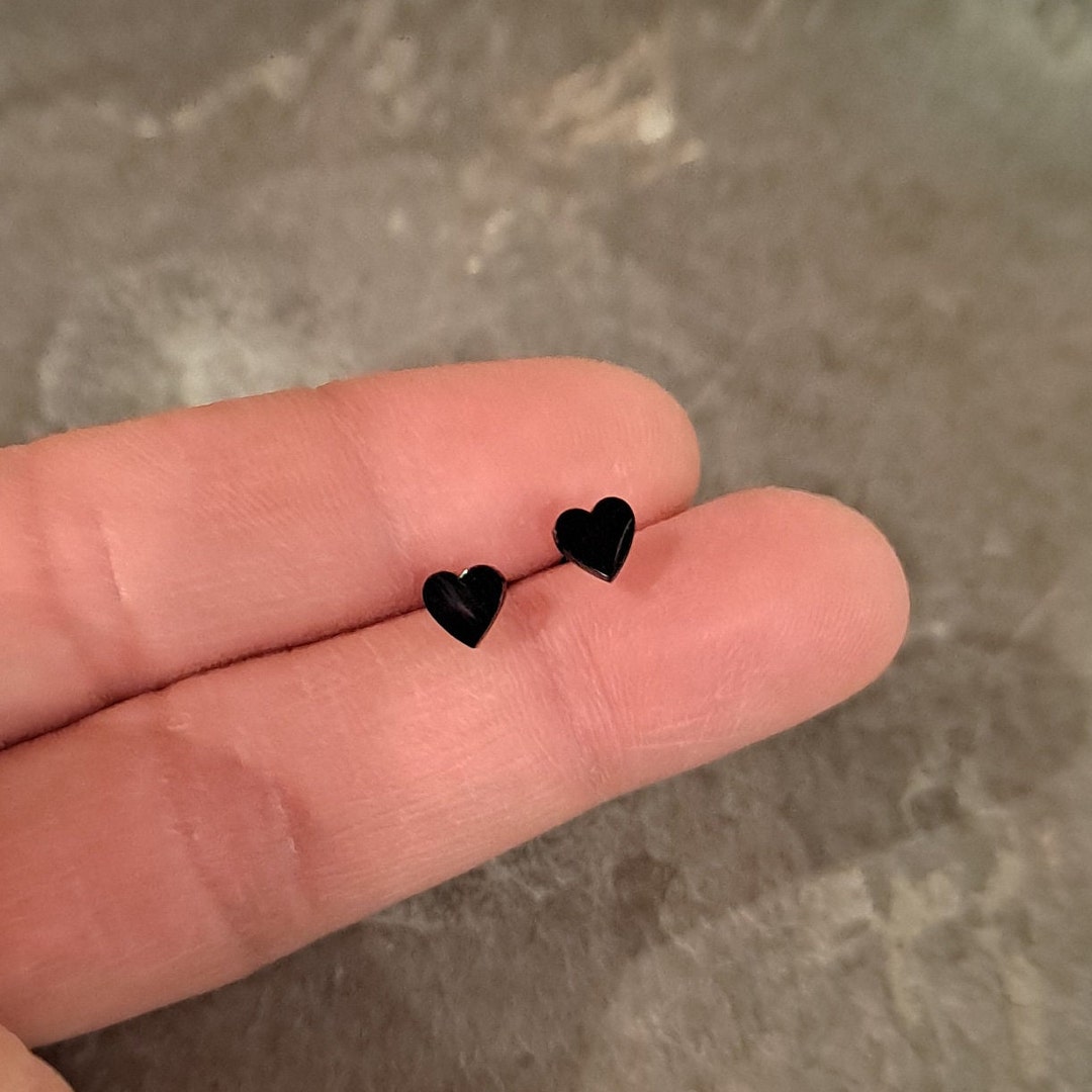 Tiny Little Black Heart Stud Earrings / Cute Gothic Earrings / Etsy