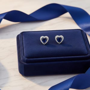Sapphire* Heart Earrings, Heart shaped stud earrings, Love Earrings, September Birthstone, Silver plated