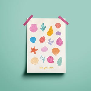 SEA SOON • Illustration, affiche, carte illustrée / Coquillage, océan, sea lover / Impression fine art, papier de création
