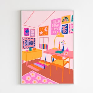 DREAM OFFICE • Illustration, affiche, carte illustrée / Bureau coloré, cool desk, arc-en-ciel / Impression fine art, papier de création