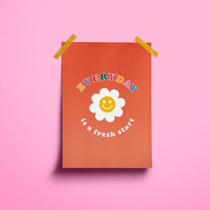NEUANFANG • Illustration, Poster, illustrierte Karte / Smiley, Blume, positive Botschaft / Fine-Art-Druck, Kreativpapier