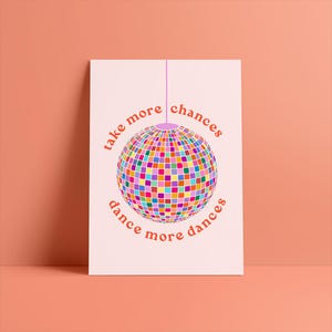 DISCO VIBES •  Illustration, affiche, carte illustrée / Fête, musique disco, boule à facettes / Impression fine art, papier de création