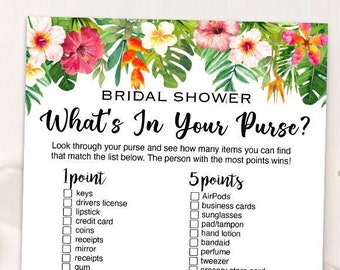 Printable Bridal Shower Games Printable - What's in Your Purse Bridal Shower Games - Tropical Bridal Shower Games - Purse Raid Game 038