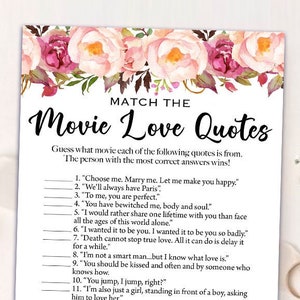 Printable Bridal Shower Games - Movie Love Quote Game - Printable Boho Bridal Shower - Bohemian Bridal Shower Pink Floral Bridal Shower 039