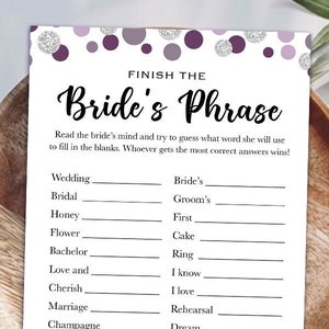 Printable Purple Bridal Shower Game Finish the Bride's - Etsy Canada