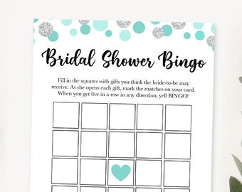 Printable Bridal Shower Games Printable - Bridal Bingo Game - Bridal Shower Bingo Game - Printable Mint Bridal Shower Bingo Game 005